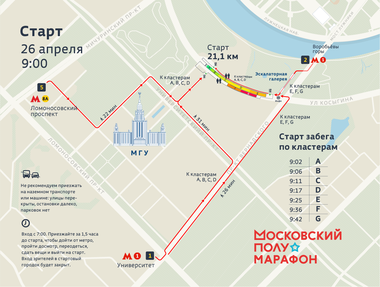 Схема стартового городка Московского полумарафона 2026